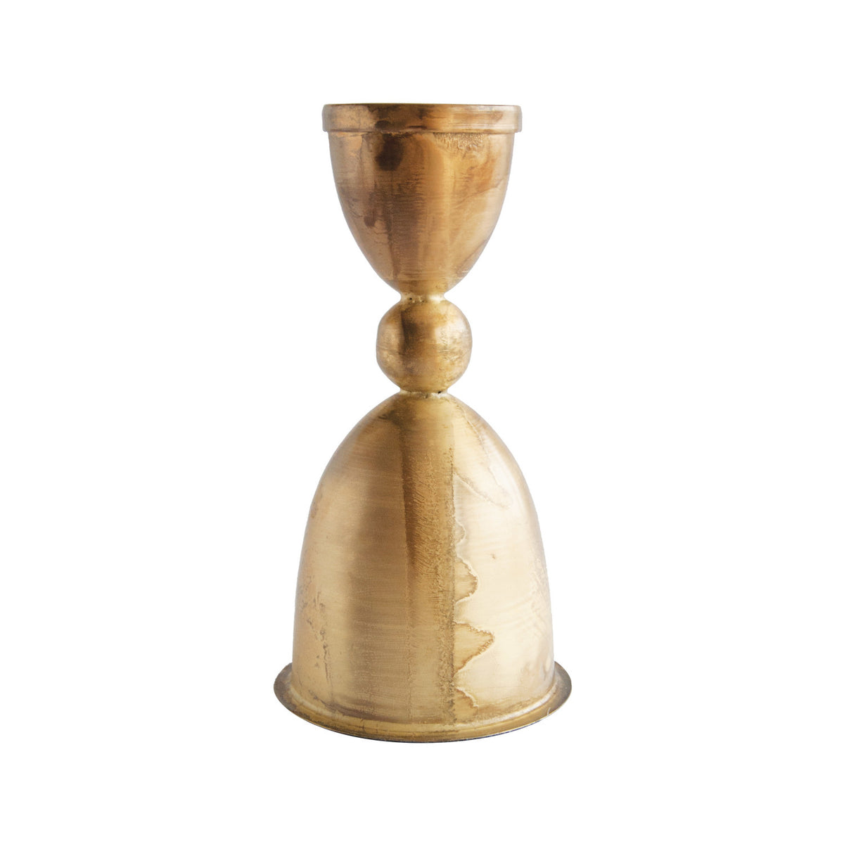 distressed brass taper holder on a white background