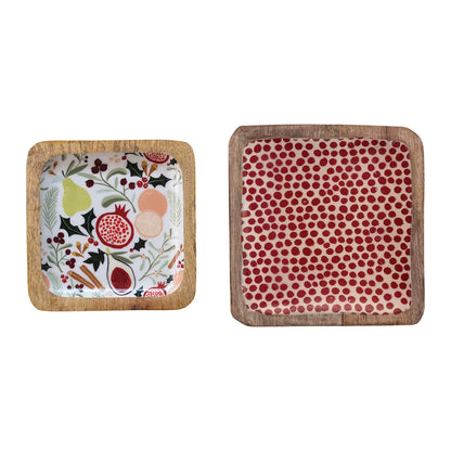 top view of both styles of wooden trays on a white background.