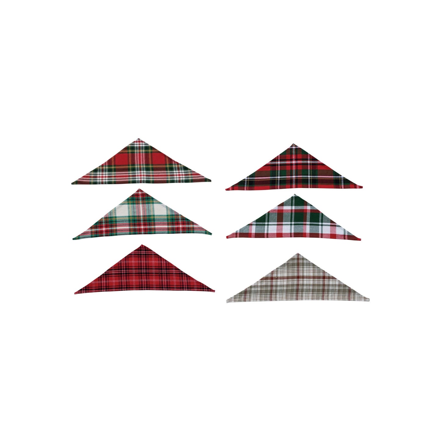 assorted plaid bandanas arranged in 2 rows on a white background.