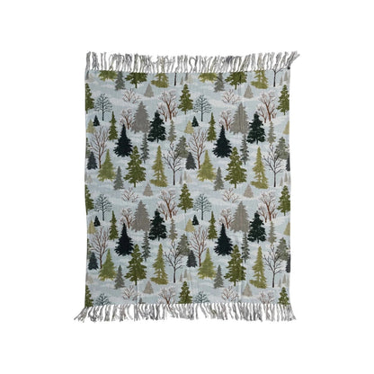 tree throw blanket laying flat on a white background.