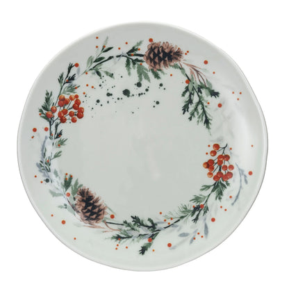 round botanical plate on a white background.