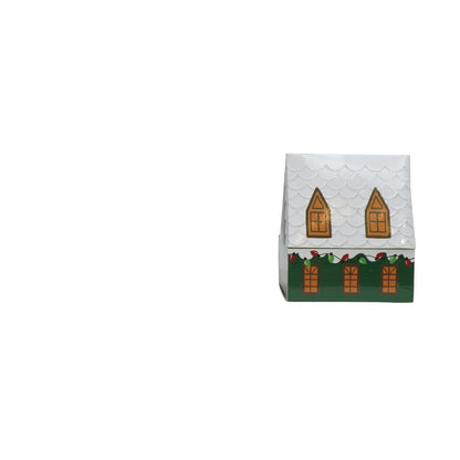 green house shaped match box with christmas decoration printed on it