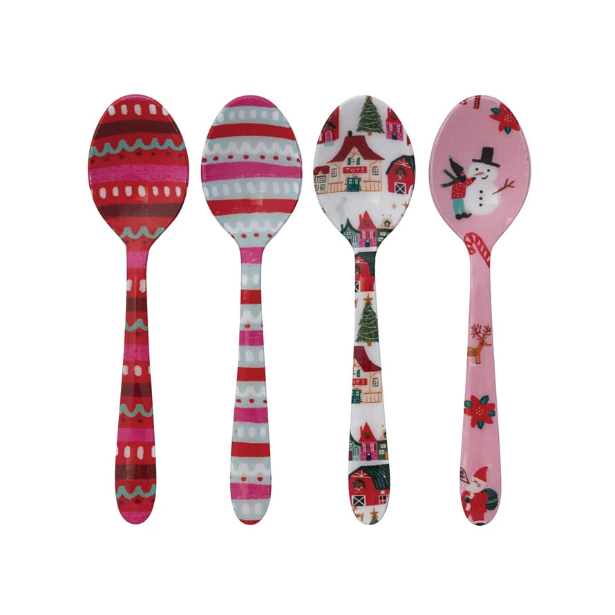 Enameled Spoons with assorted North Pole Patterns