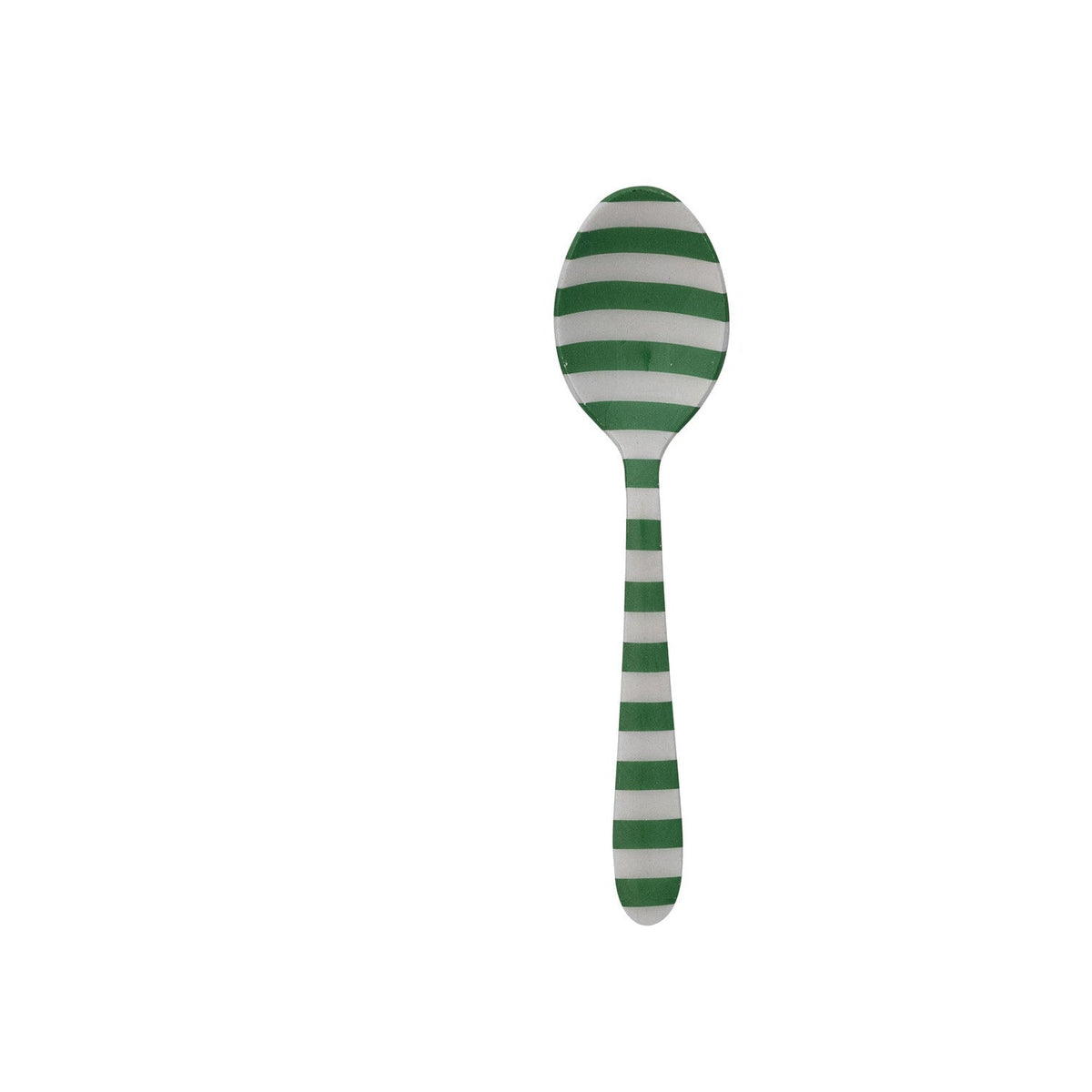 small metal spoon enameled in green and white stripes
