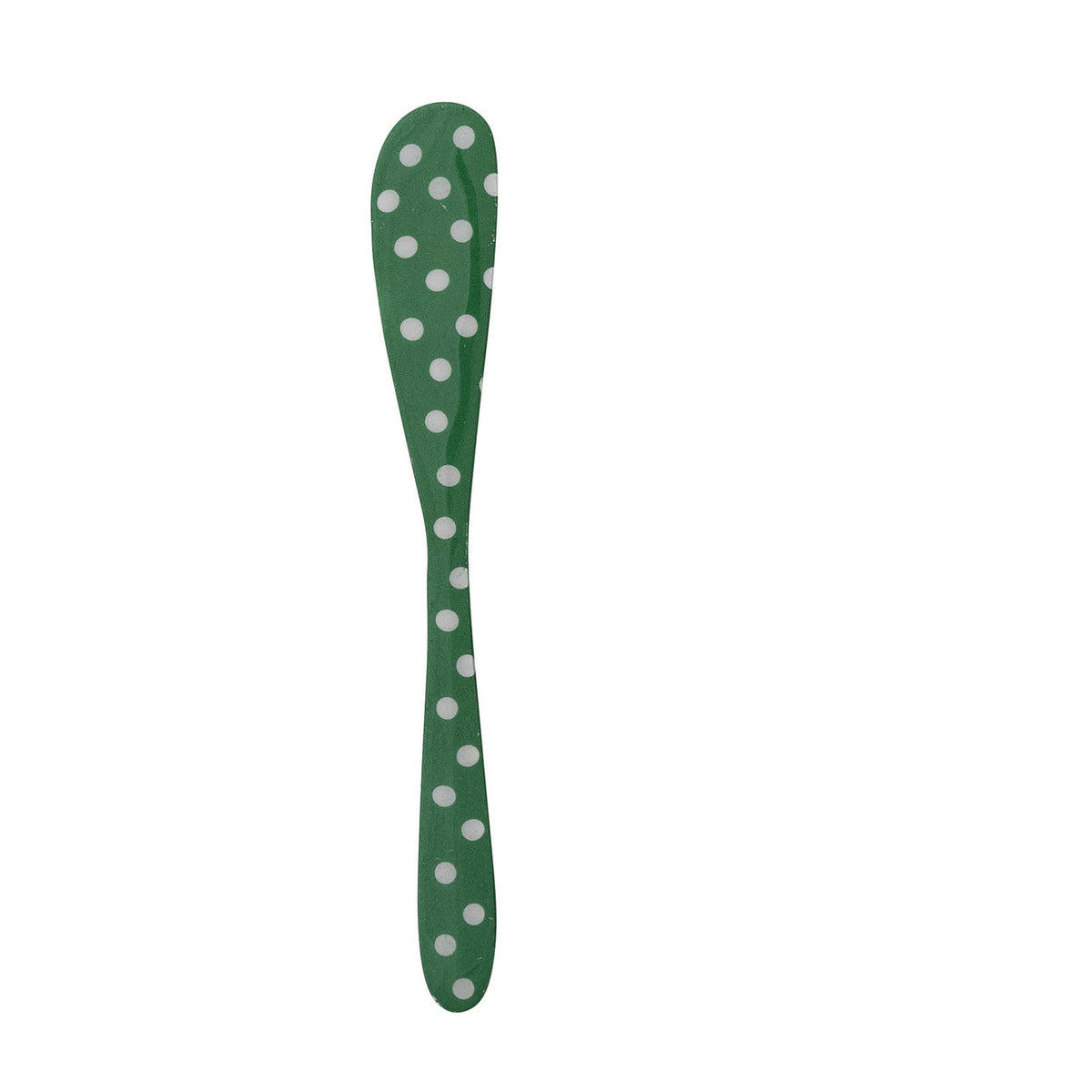 metal spreader enameled in green with white dots