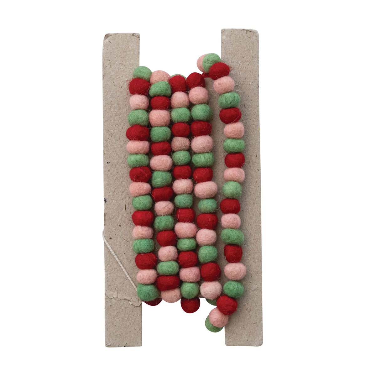 felt pom garland wrapped on card packaging