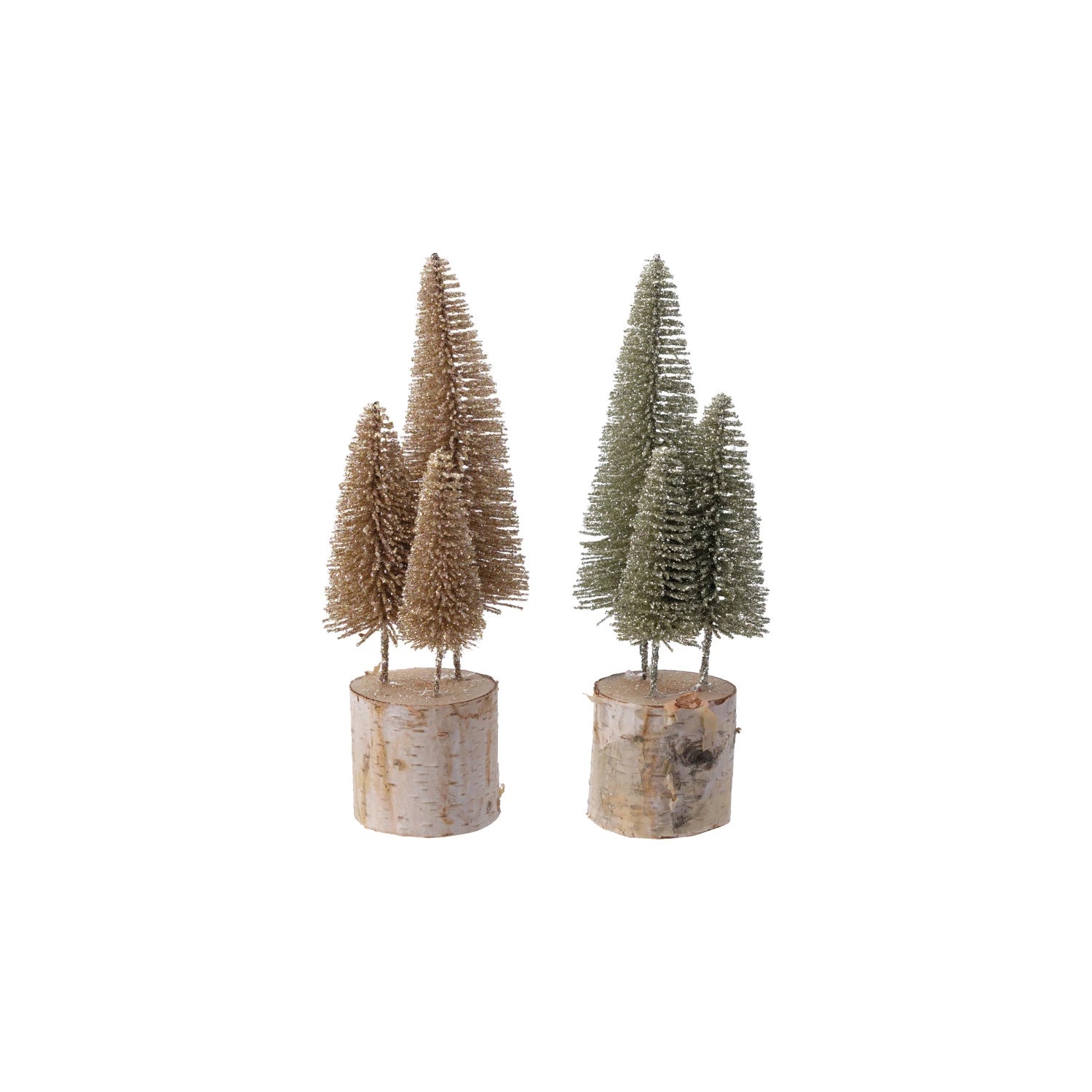 Bottle Brush Trees with Wood Base shown on a white background