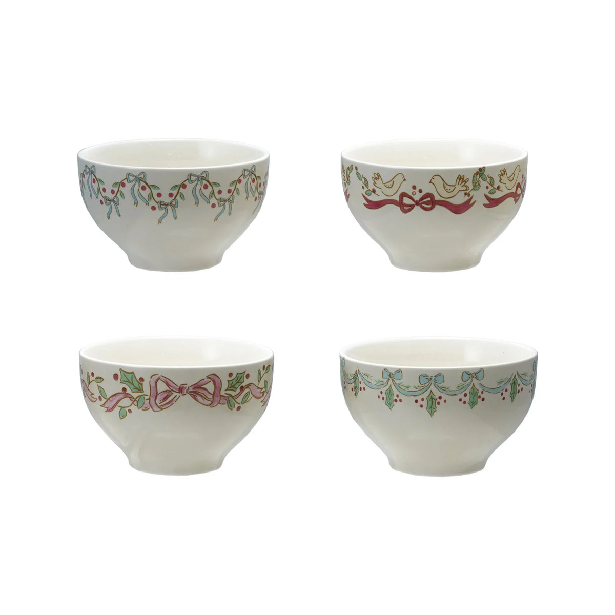 4 decorated bowls on a white background