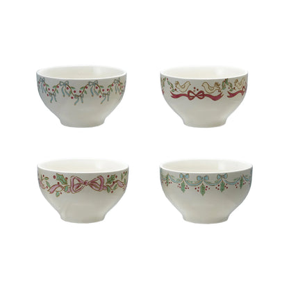 4 decorated bowls on a white background