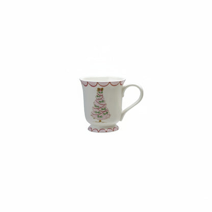 mug with pink tree and green bows