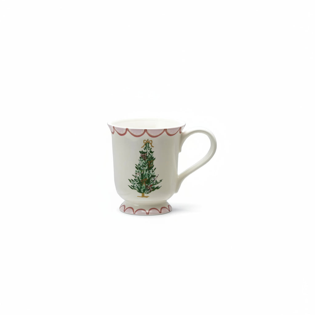 mug with green tree and bows