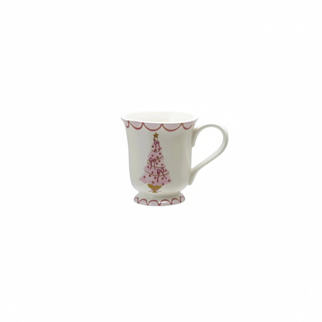 mug with pink tree and pink bows