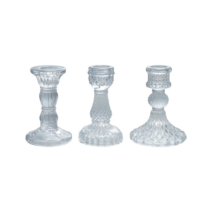 3 Pressed Glass Taper Holders in a row