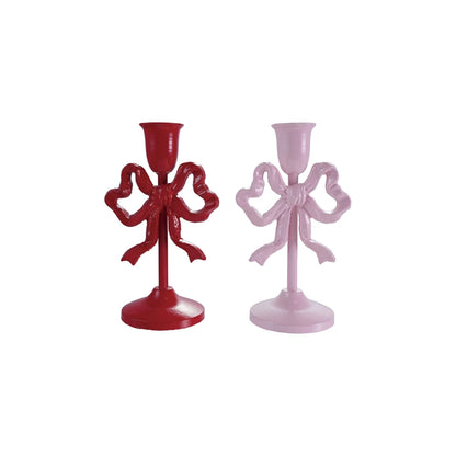 red and pink short Cast Iron Bow Taper Holders