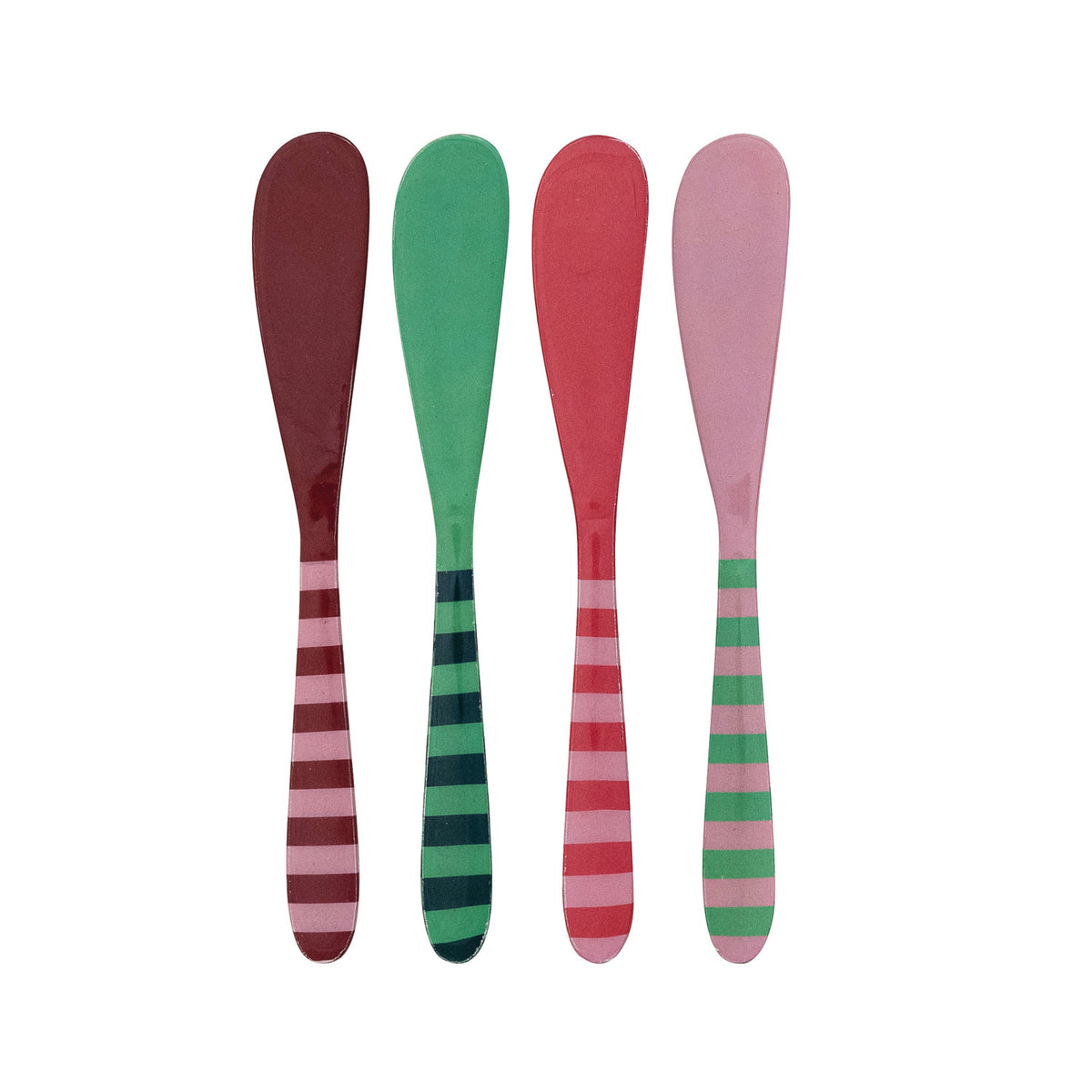 4  striped canape knives on a white background