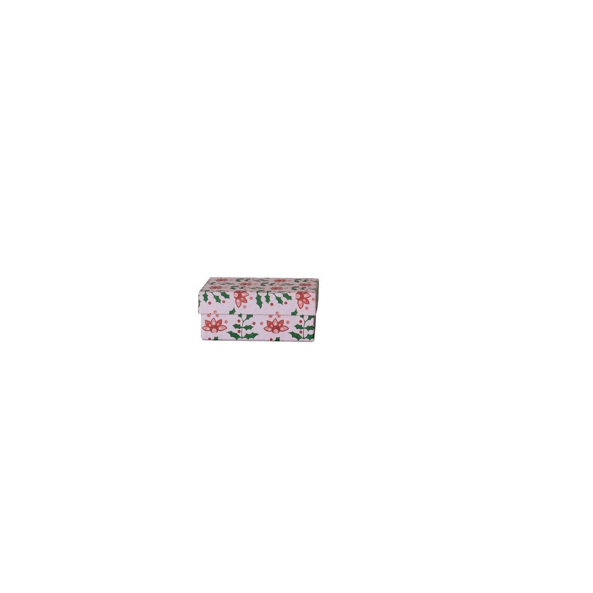 medium pale pink gift box with holly and red flower design