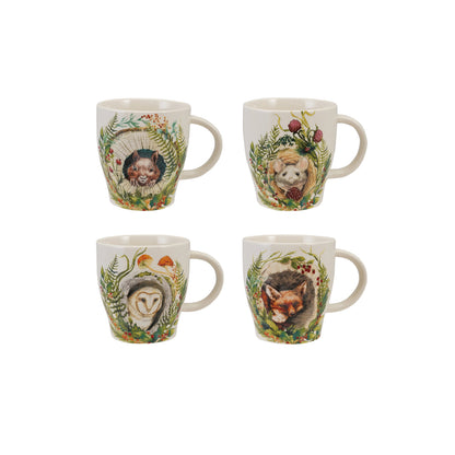 4 animal mugs on a white background