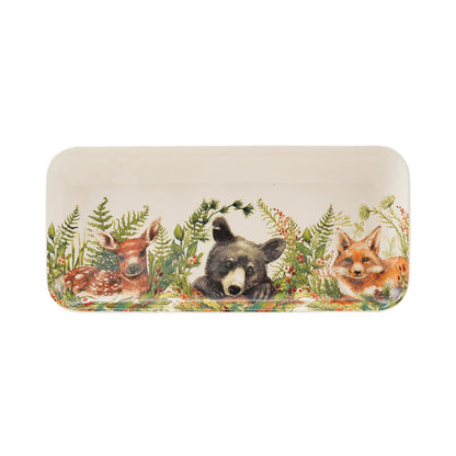 winter woodland animal tray on a white background