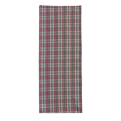 plaid pattern table runner on a white background