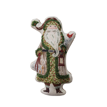front view of santa shaped pillow on a white background