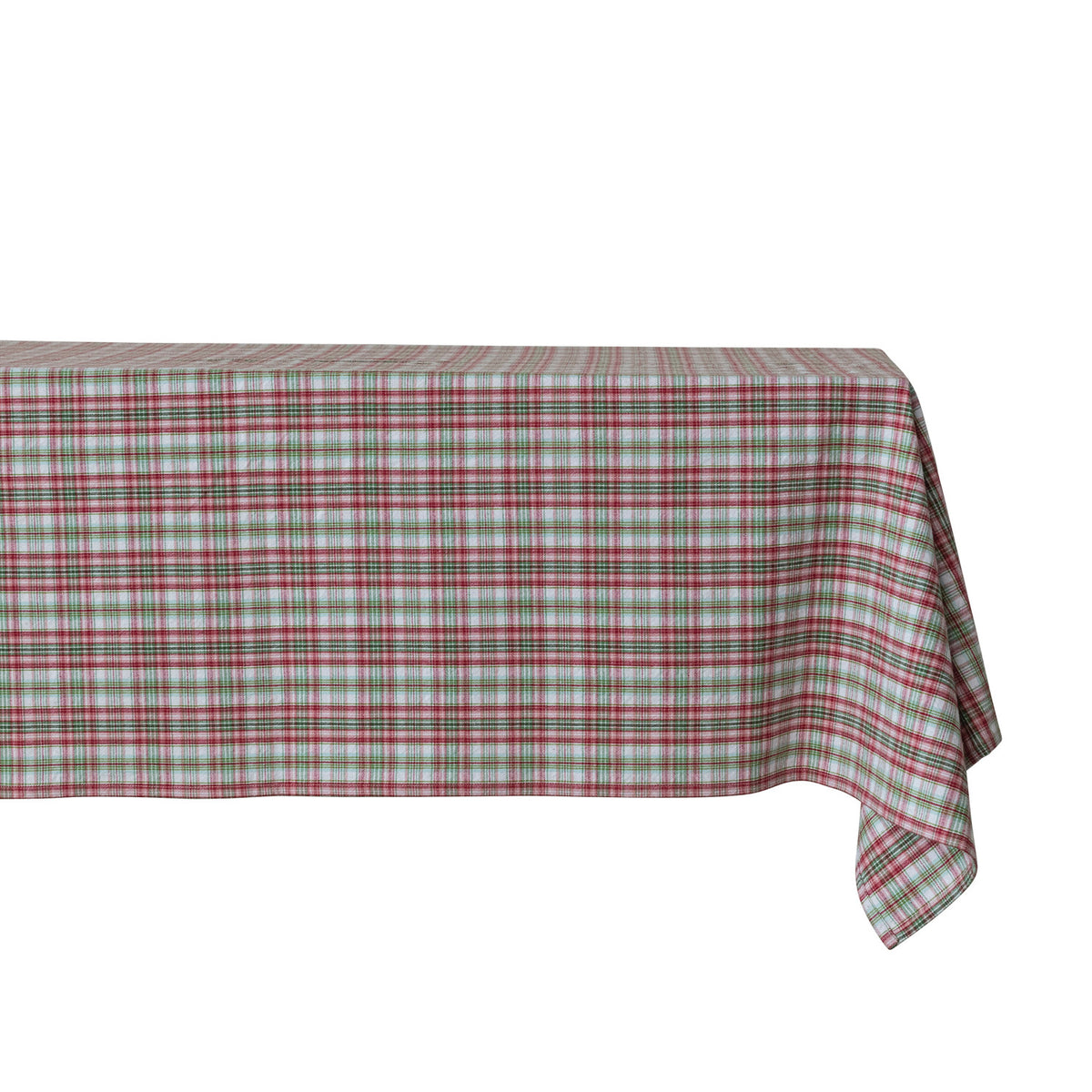 plaid table cloth laying over a table