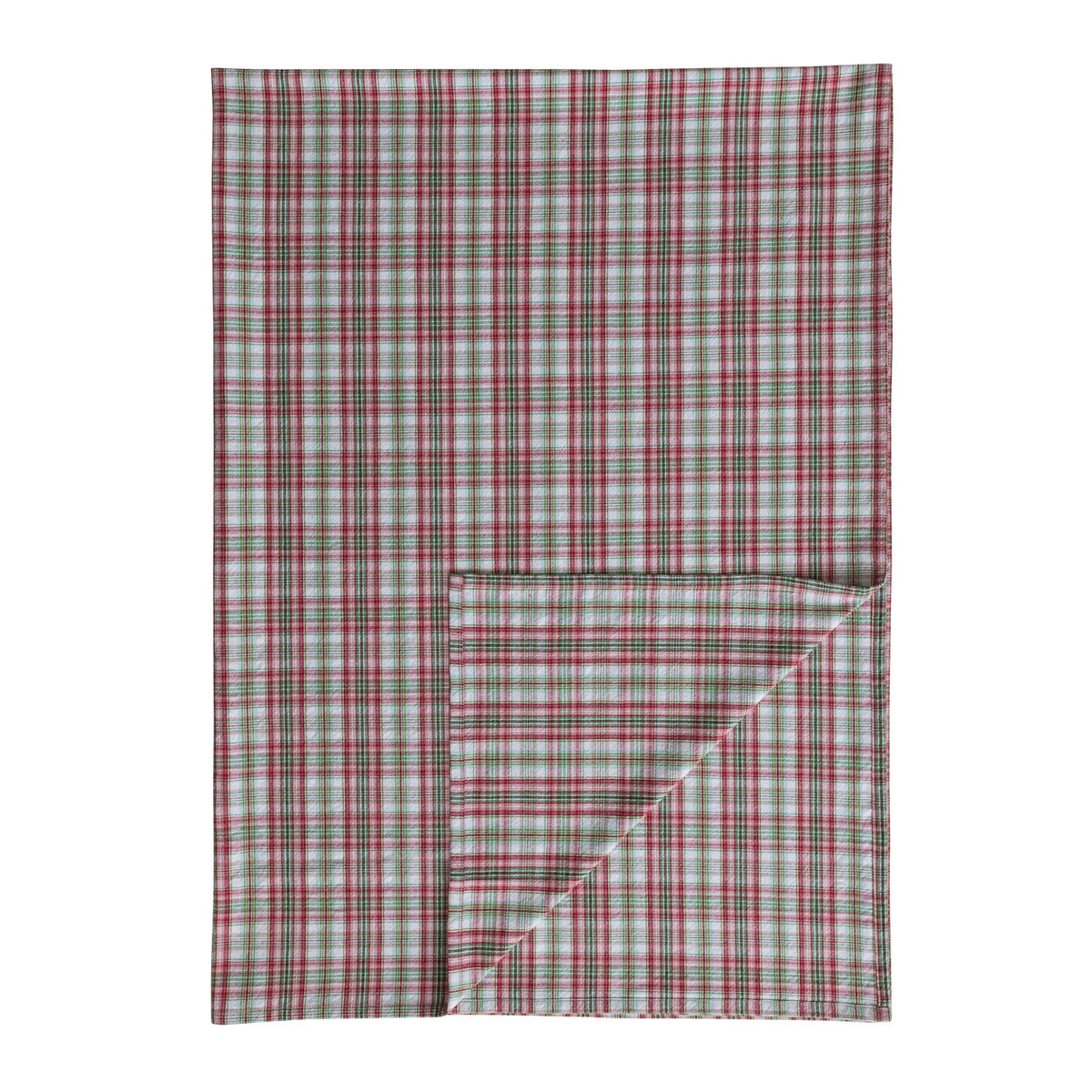 plaid table cloth folded to show reverse side
