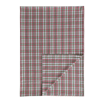 plaid table cloth folded to show reverse side