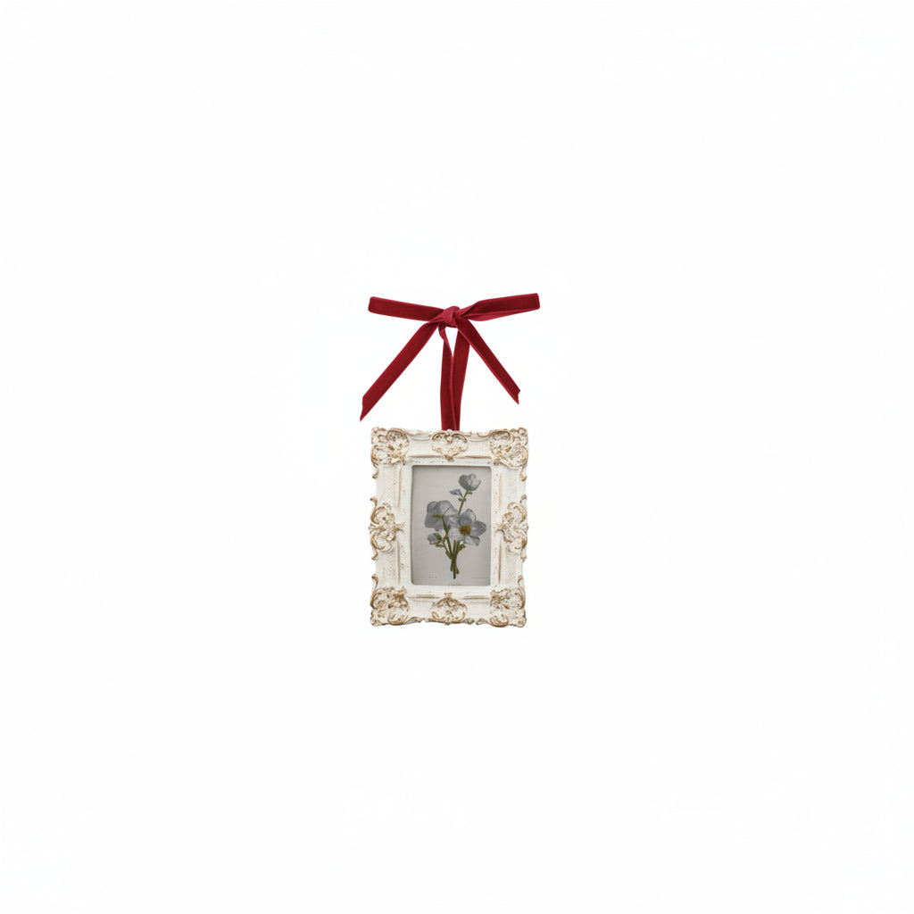 rectangle frame with blueish white flower in frame