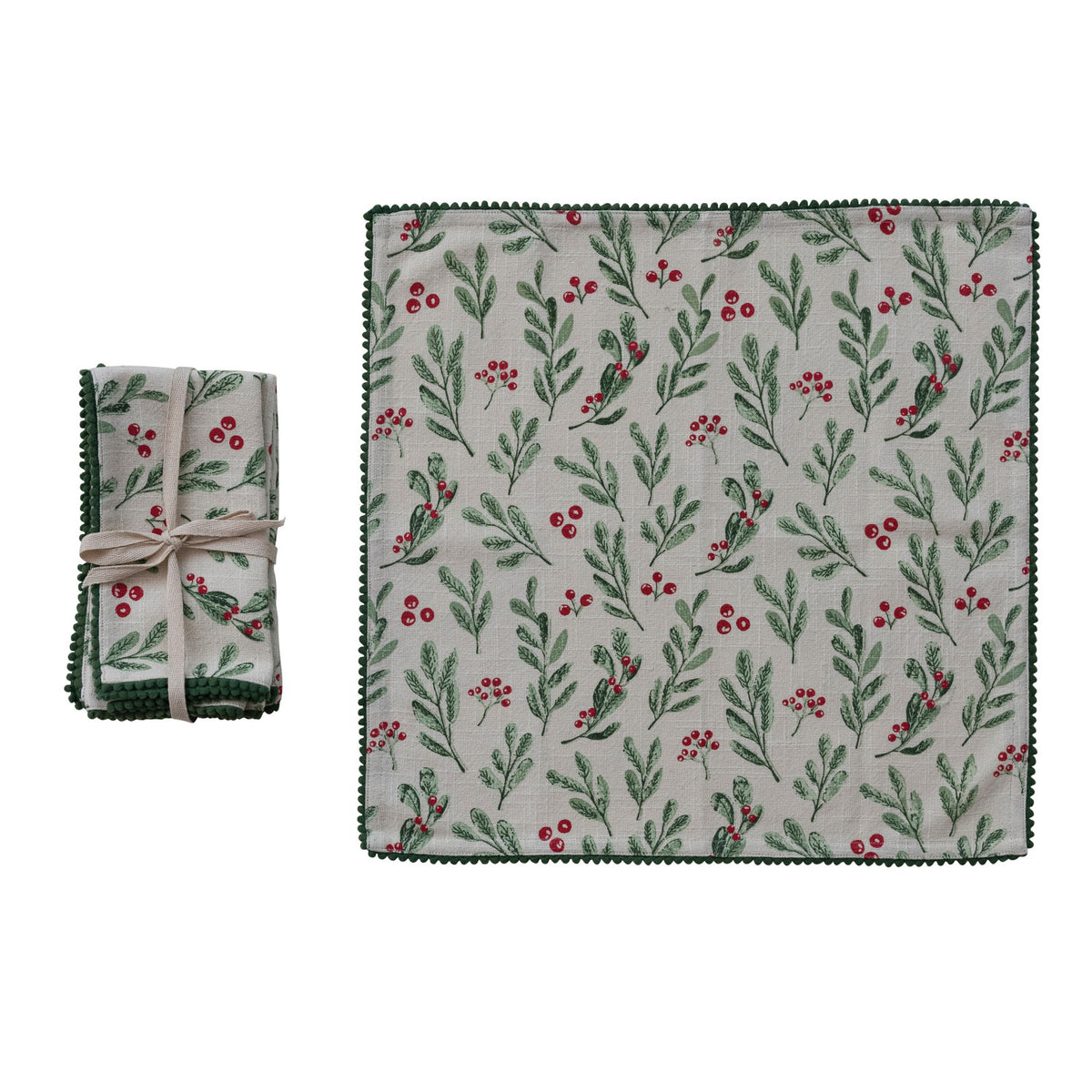 napkin set next to an unfolded napkin on a white background