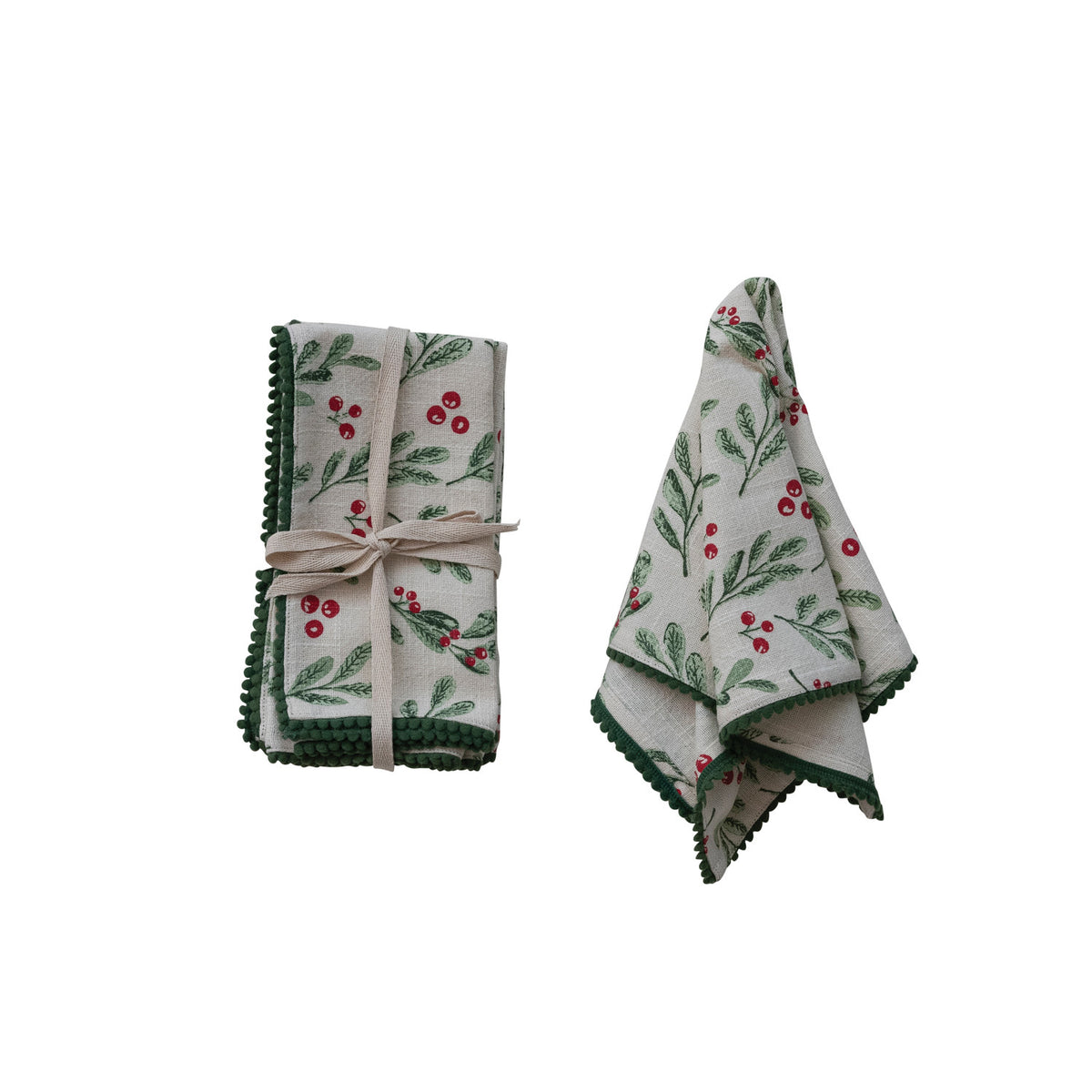napkin set next to a lightly folded napkin on a white background