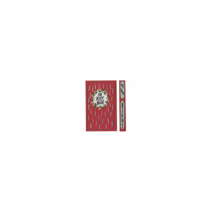 cover and spine views of red book box titled 'oh holy night with candle and greenery wreath design