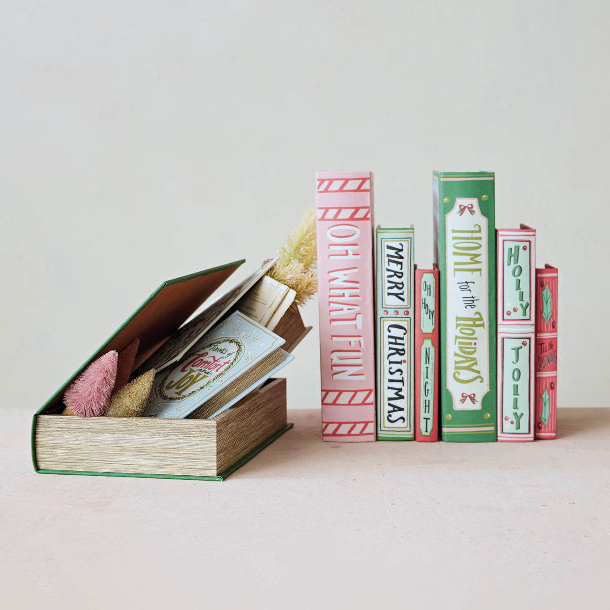 9 book boxes in a decorated setting