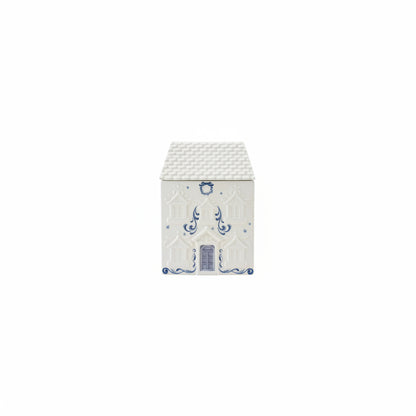 front view of house shaped cookie jar