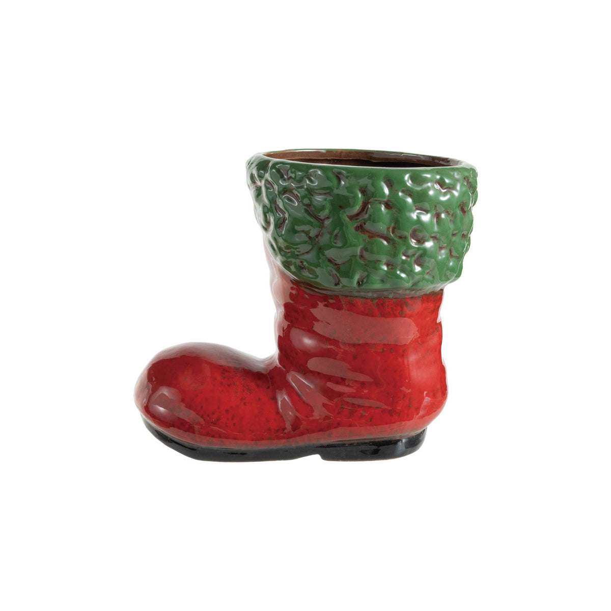 red Ceramic Santa Boot Shaped Container with green cuff