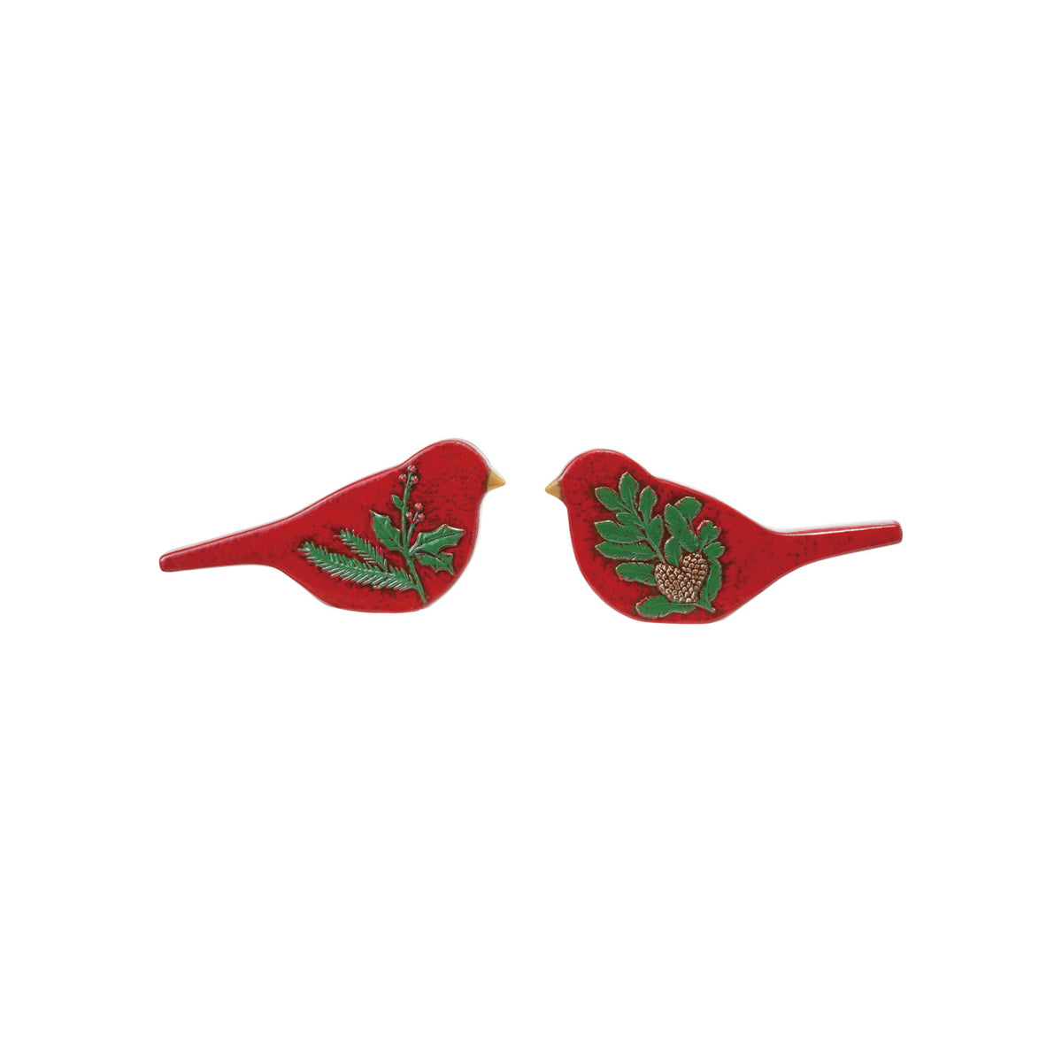 2 red birds on a white background