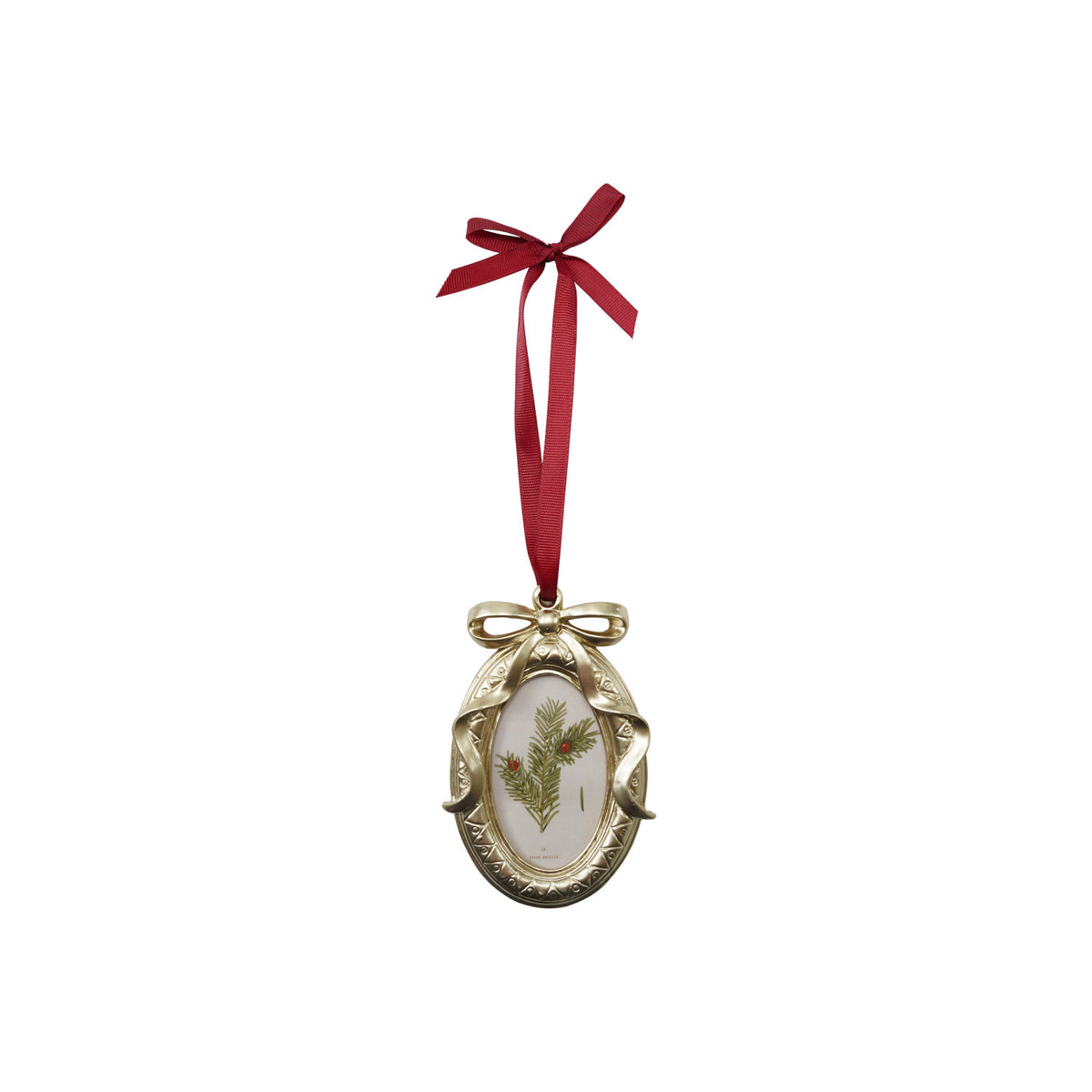 Photo Frame Ornament with Bow Ribbon Hanger on a white background