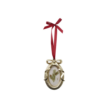 Photo Frame Ornament with Bow Ribbon Hanger on a white background