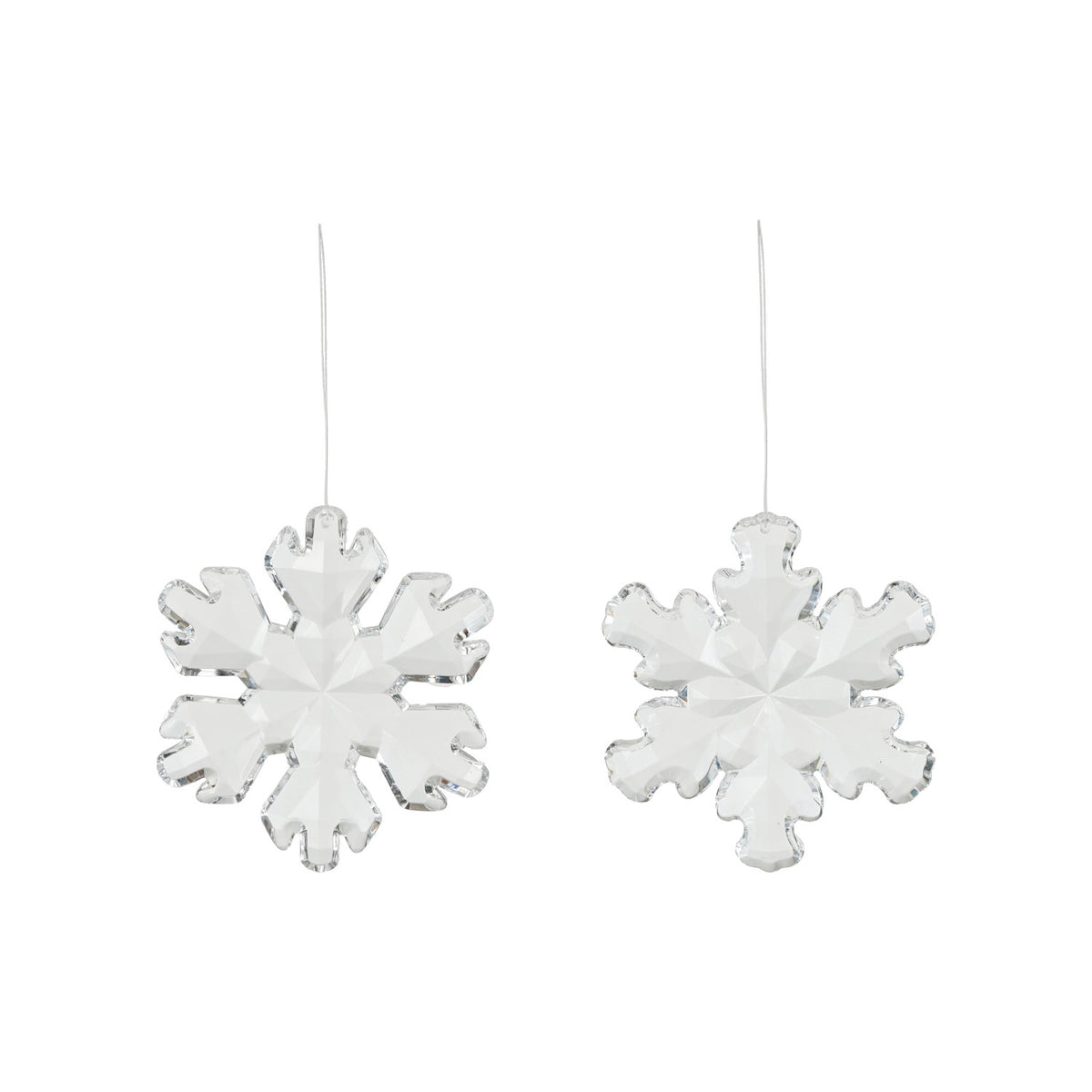 2 assorted Acrylic Snowflake Ornaments on a white background
