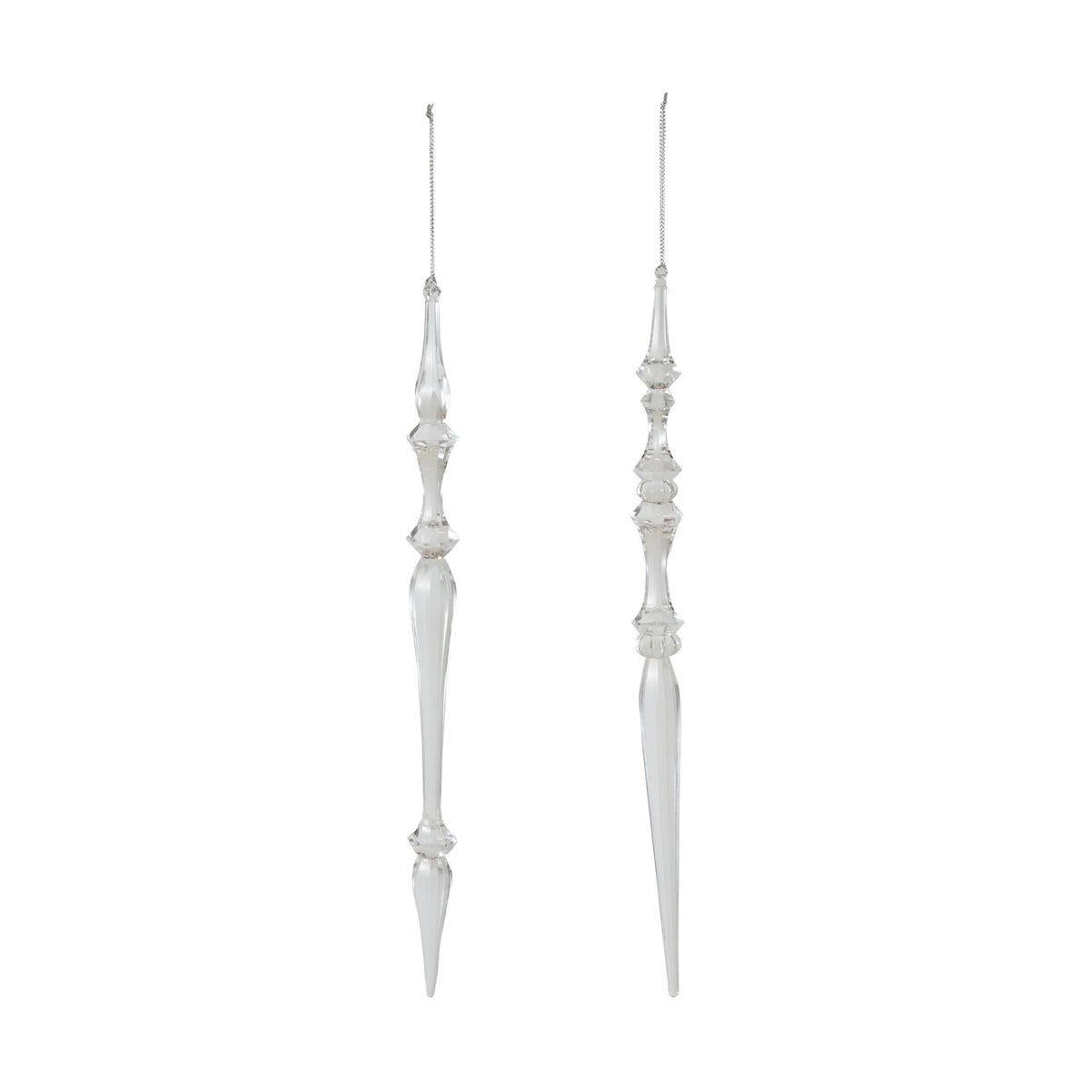 2 assorted Acrylic Icicle Ornaments on a white background