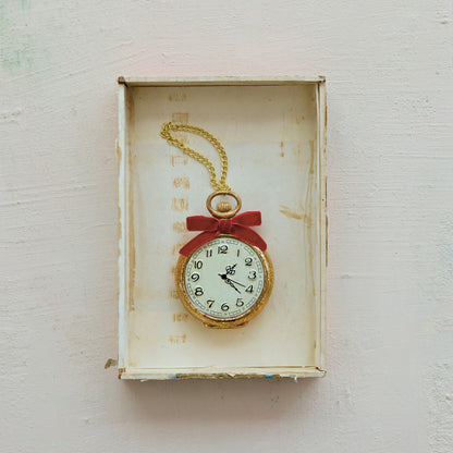 Mercury Glass Pocket Watch Ornament in a distressed box