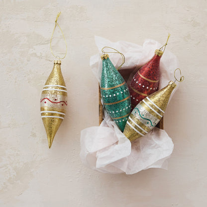 4 Glass Ornament with Stripes & Dots on a decorated setting