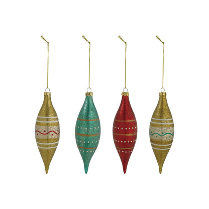 4 Glass Ornament with Stripes & Dots on a white background