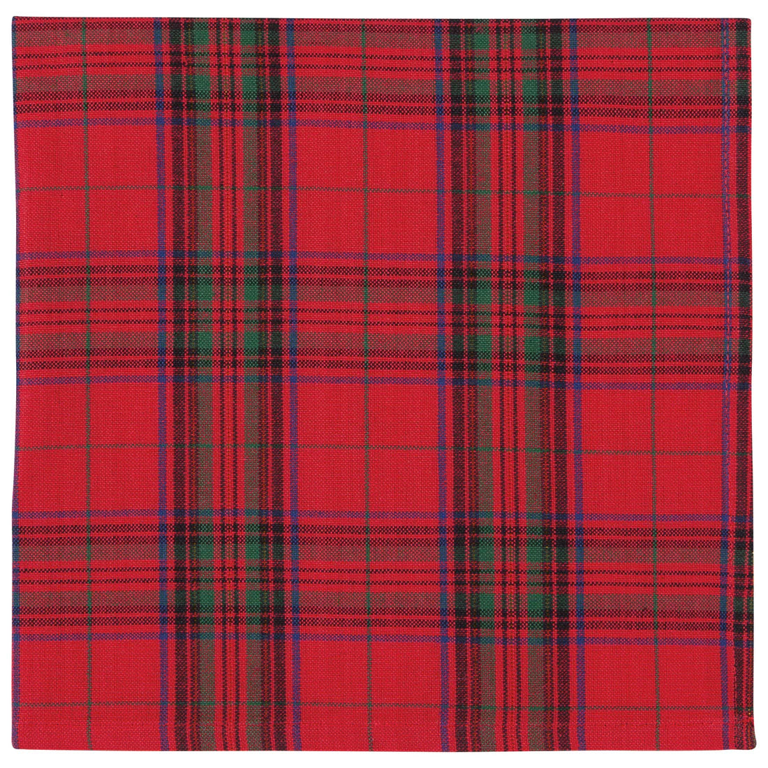 plaid napkin with red green and blue pattern.