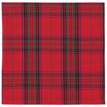 plaid napkin with red green and blue pattern.