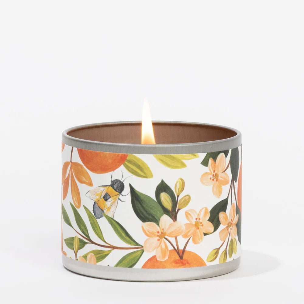 lit Orange & Honey Tin Candle