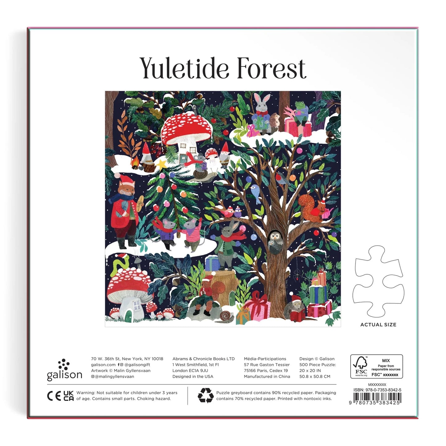 Back view of yuletide forest puzzle's box