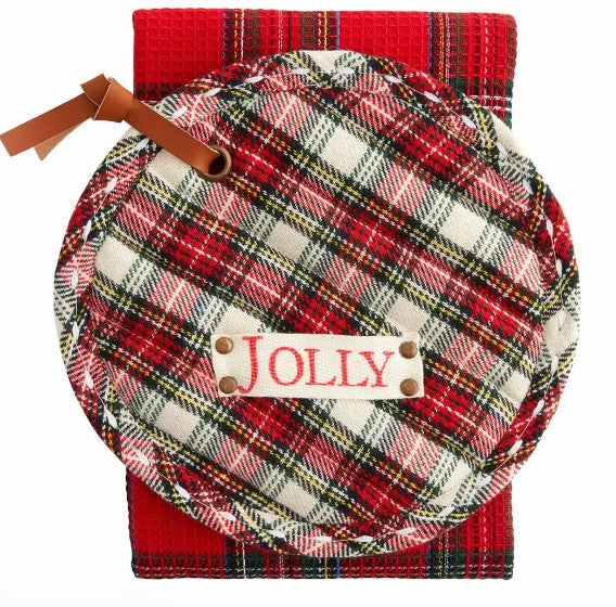 Mud Pie Holiday Dish Towel Set White Tartan Plaid