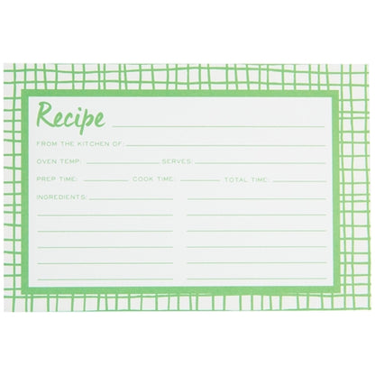 recipe card with green plaid boarder.