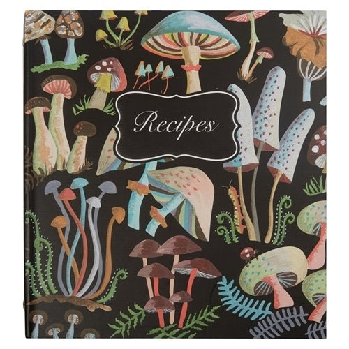 front cover of recipe book with mushroom design.