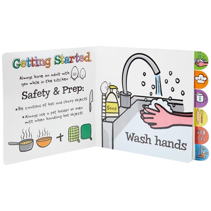 another set of pages with text and illustrations of a kid washing their hands displayed on a white background